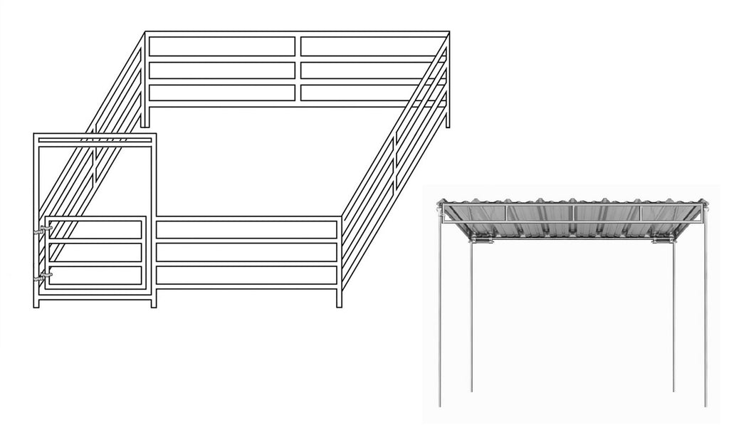 12'W x 12'D Mini Horse Complete Corral 4-Rail 1-3/8 with 6' x 12' Trussed Cover