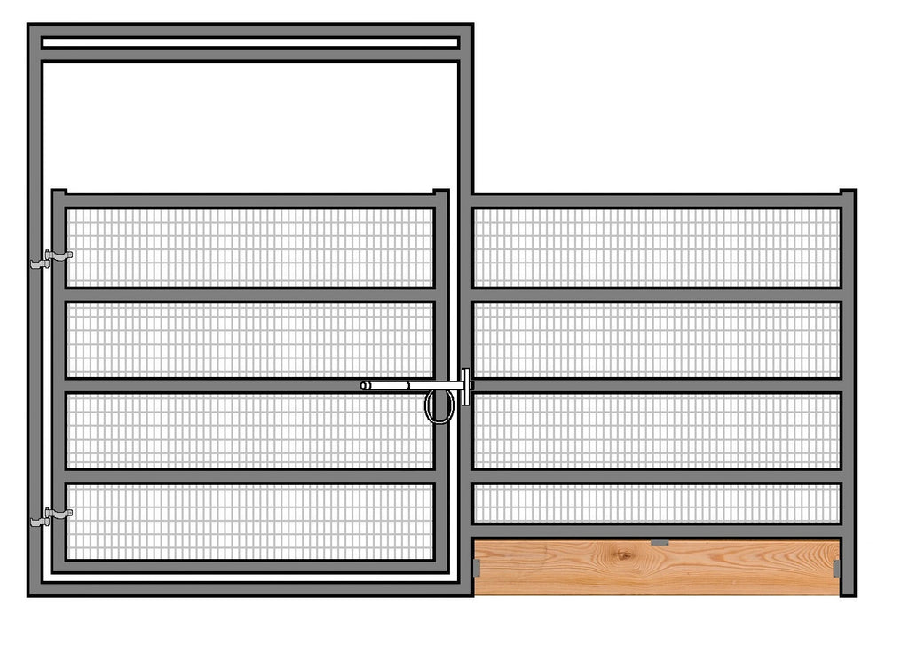 12'W x 6'H Welded Wire Corral Panel W/ Gate 5-Rail 1-7/8 W/ Wood Base