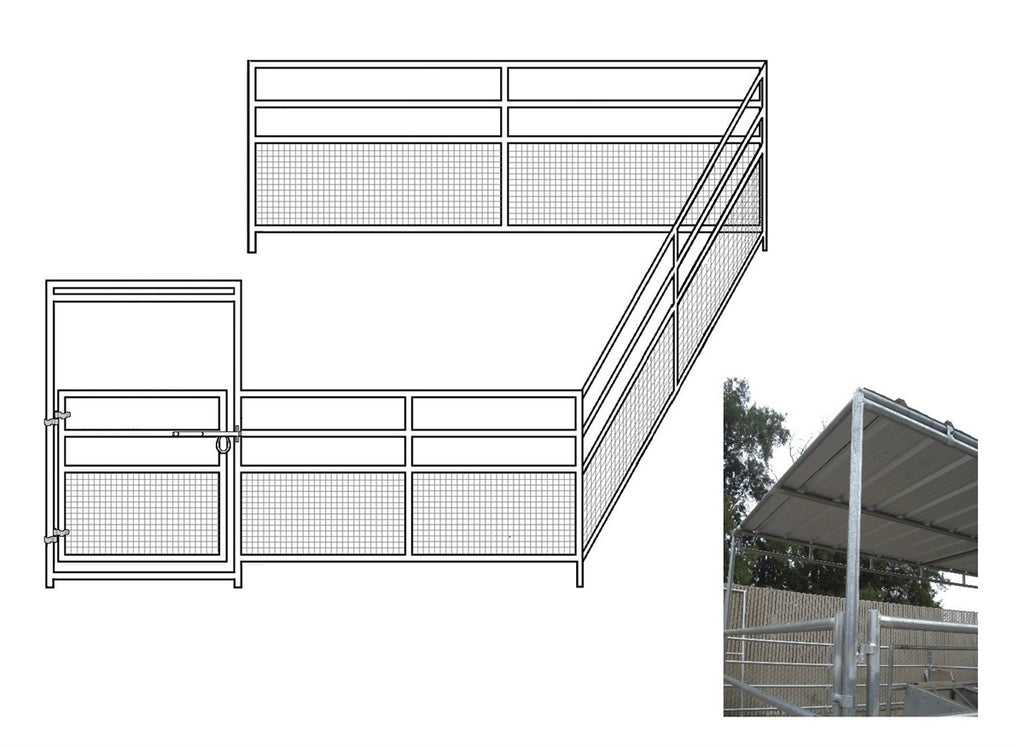 16'W x 16'D 1-7/8 4-Rail Mare & Foal Horse Corral Add- On with 8' x 16' Trussed Cover