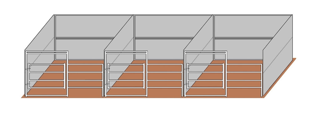 12'D x 12'W Wind Break Solid Wall 3-Run Gated Stall Kit