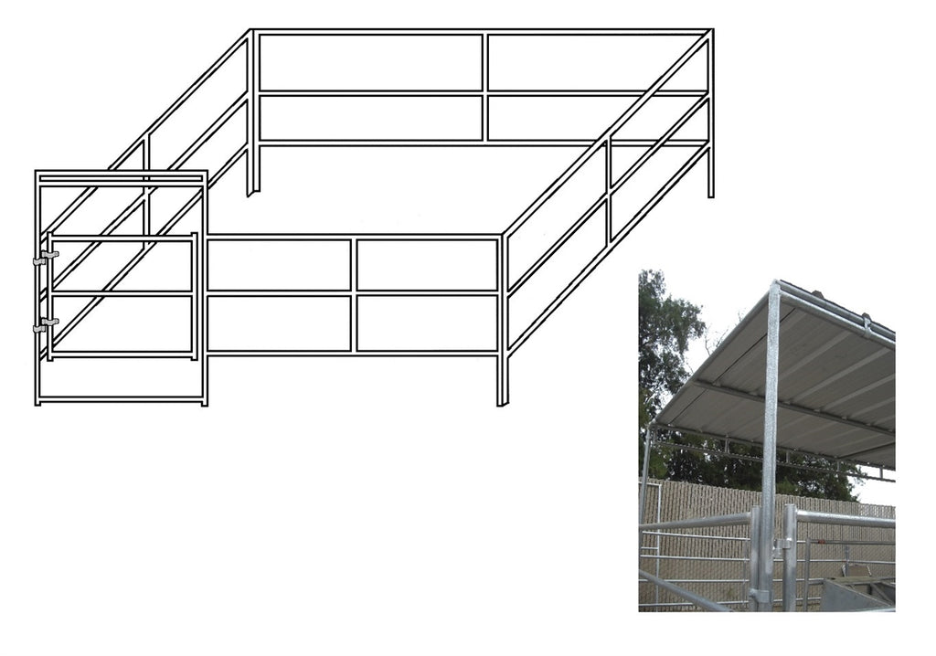 16'W x 16'D Complete Corral 3-Rail 1-7/8 with 8' x 16' Trussed Clamp-On Cover