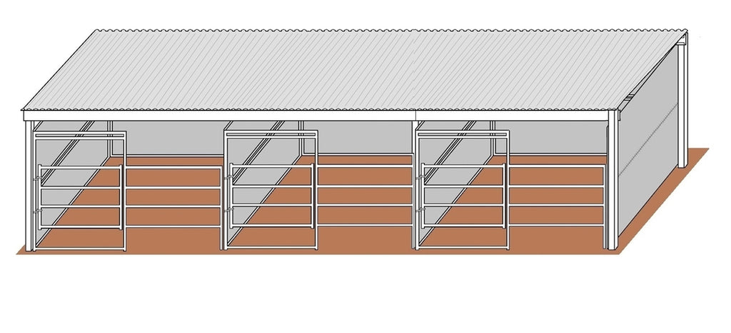 3-Run 12'D x 12'W Solid Walls Gated Stalls with 12' x 38' Cover Kit