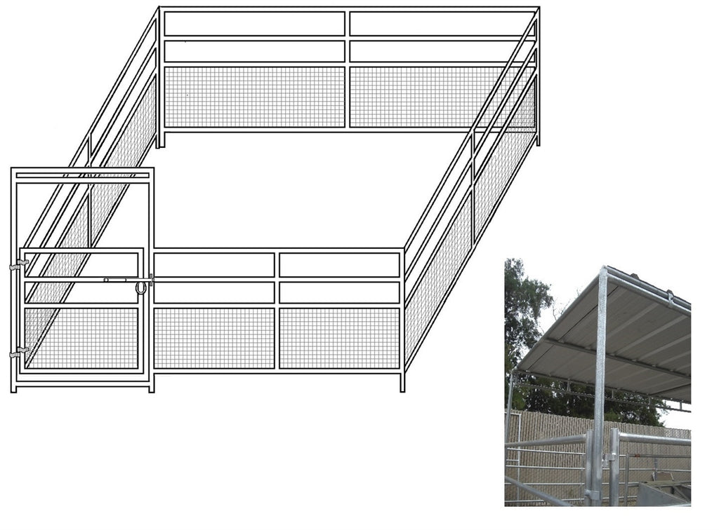 16'W x 16'D 1-5/8 4-Rail Mare & Foal Horse Complete Corral with 8' x 16' Trussed Cover