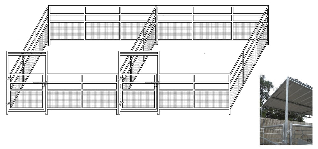 24'W x 24'D 1-5/8 4-Rail Mare & Foal Horse Complete Corral Dual with 8' x 24' Trussed Cover