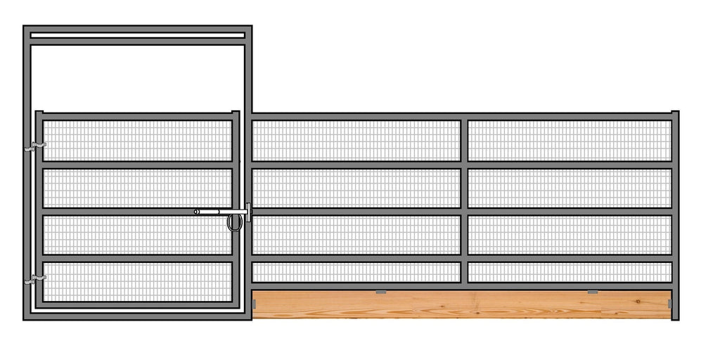 16'W x 6'H 5-Rail 1-5/8 Welded Wire Corral Panel With Gate W/ Wood-Base