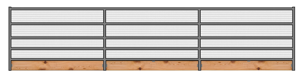 24'W x 6'H Welded Wire Corral Panel 5-Rail 1-5/8 W/ Wood Base