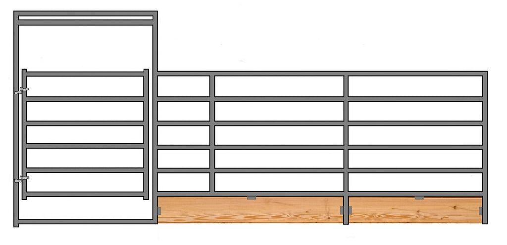 24'W x 6'H 6-Rail 1-7/8" Wood-Base Corral Panel W/ Gate