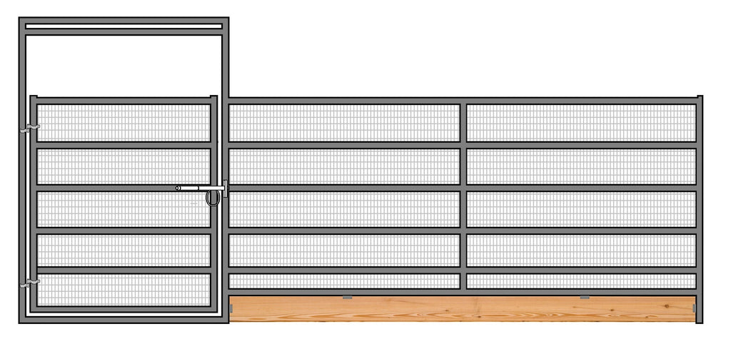 24'W x 6'H 6-Rail 1-7/8 Welded Wire Corral Panel With Gate W/ Wood-Base