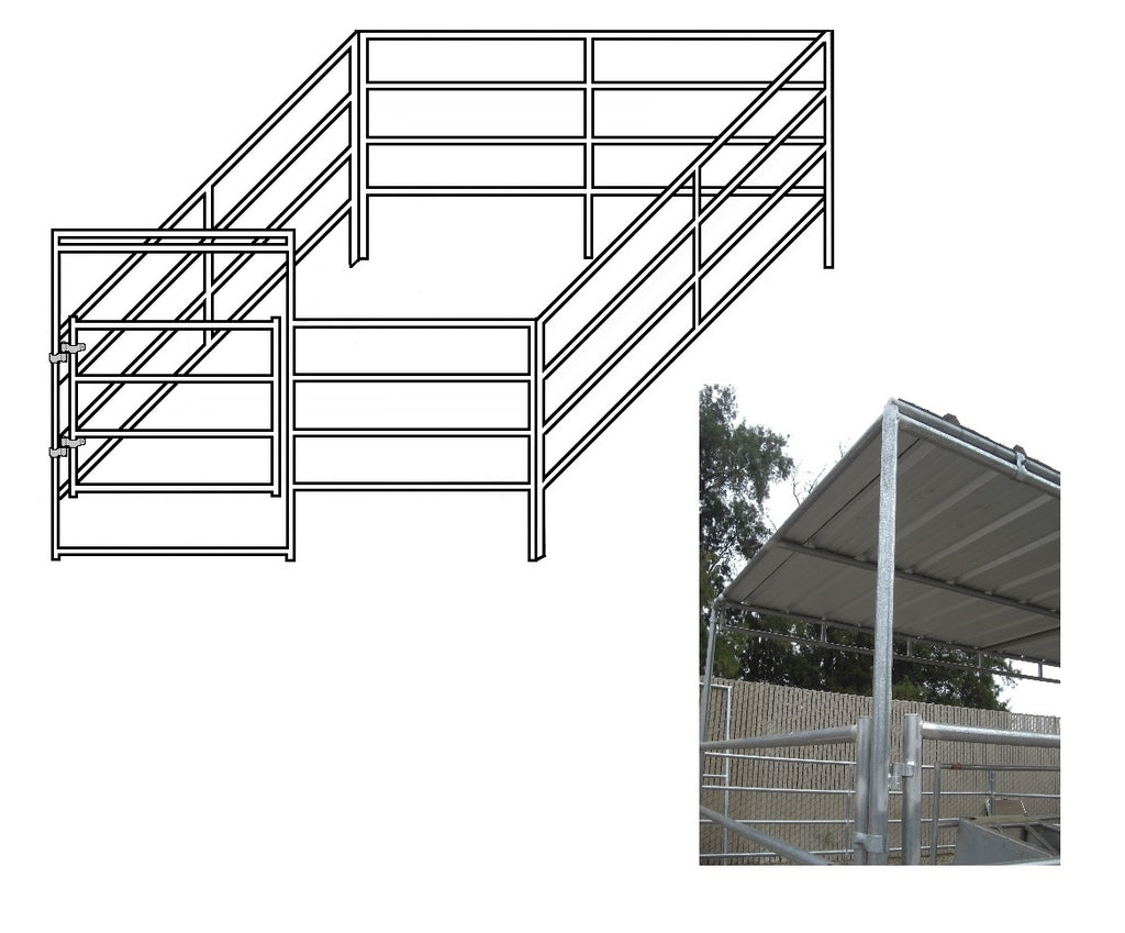 12'W x 16'D Complete Corral 4-Rail 1-5/8 with 8' x 12' Trussed Clamp-On Cover