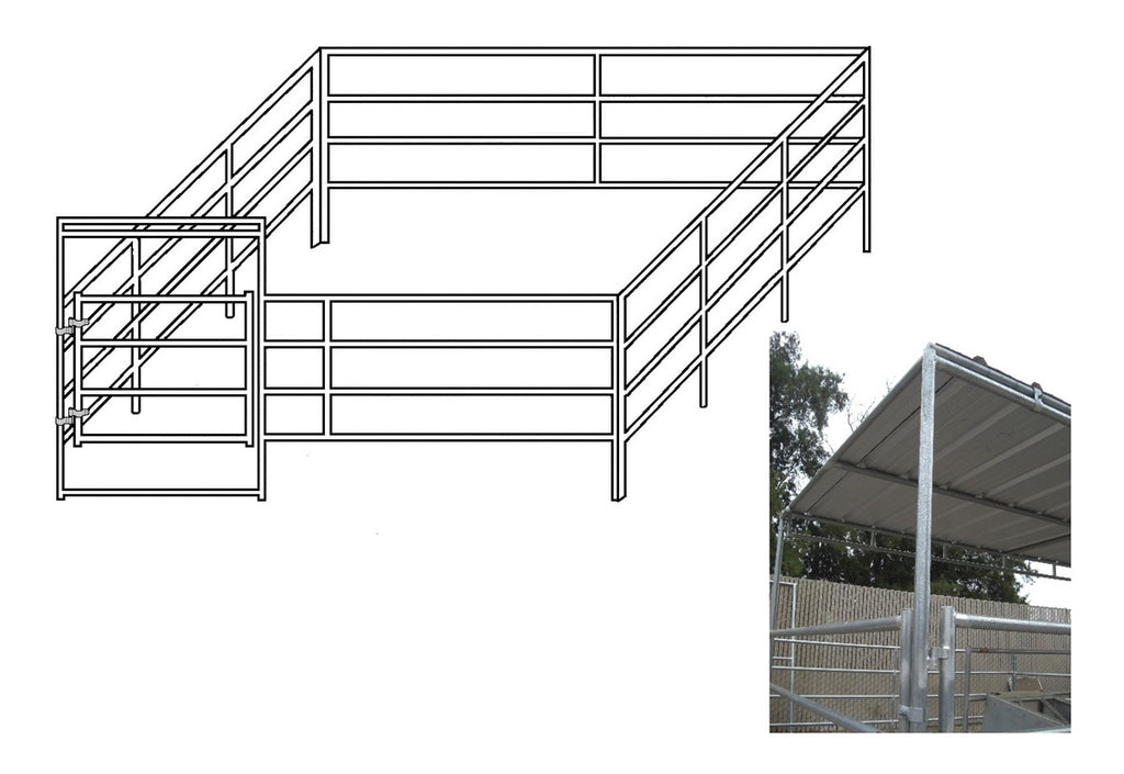 16'W x 24'D Complete Corral 4-Rail 1-5/8 with 8' x 16' Trussed Clamp-On Cover