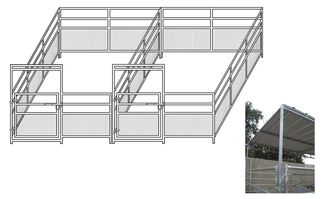12'W x 24'D 1-5/8 4-Rail Mare & Foal Horse Complete Corral Dual with 8' x 24' Trussed Cover