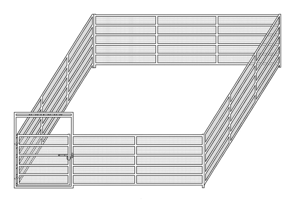 24'W x 24'D Complete Welded Wire Corral 6-Rail 1-5/8