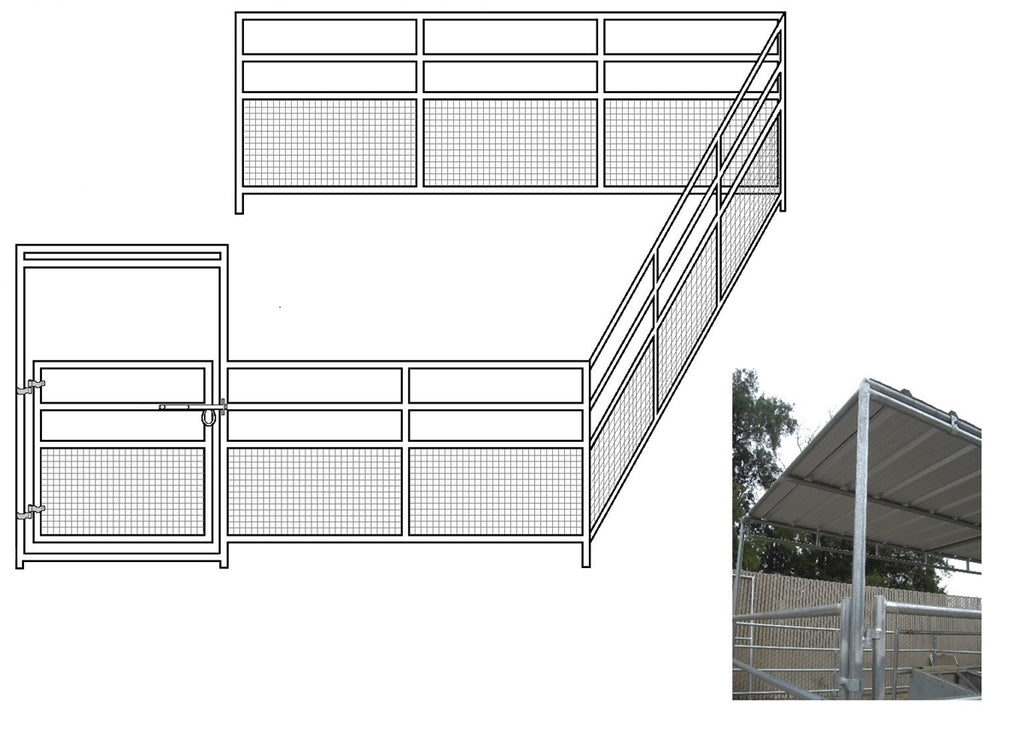 24'W x 24'D 1-7/8 4-Rail Mare & Foal Horse Corral Add-On with 8' x 24' Trussed Cover
