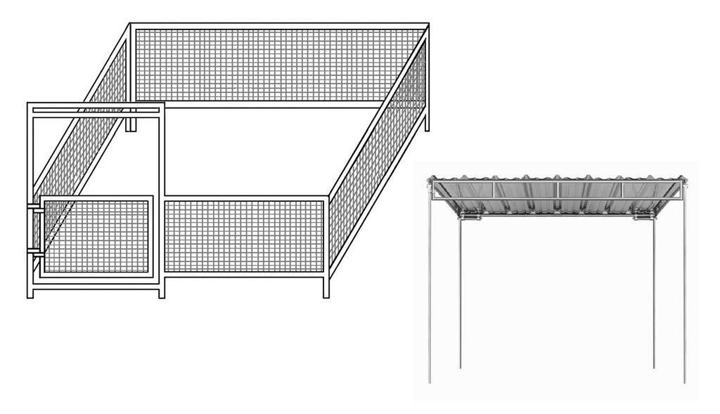 12'W x 12'D Mini Horse Wire Corral 2-Rail 1-3/8 with 6' x 12' Trussed Cover