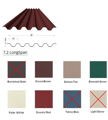 7.2 Longspan Roofing Sheet - Color $7.65 Per Foot