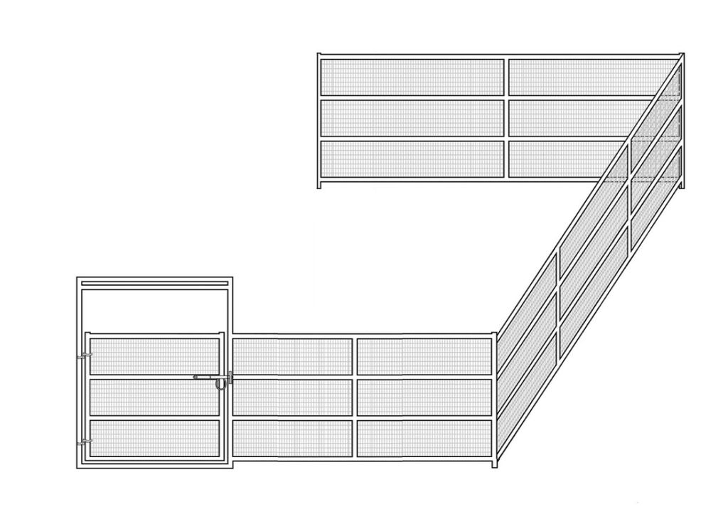 16'W x 24'D Welded Wire Add-On Corral 4-Rail 1-7/8